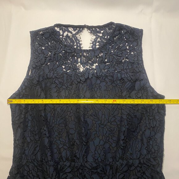 Banana Republic Navy Blue Lace Overlay Sheath Cocktail Dress Womens Raw 12 EUC - Picture 3 of 8